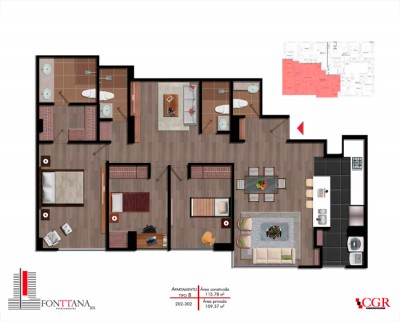 Plano apartamento Fonttana 105 proyecto cgr constructores
