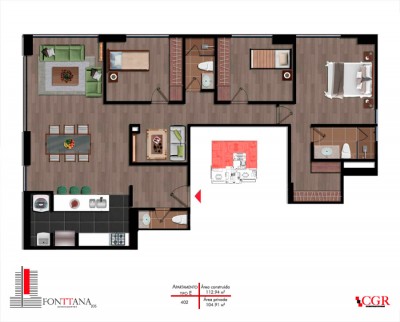 Plano apartamento Fonttana 105 proyecto cgr constructores
