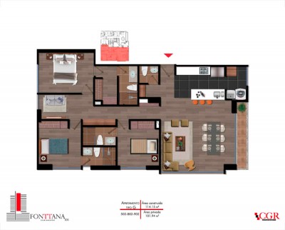 Plano apartamento Fonttana 105 proyecto cgr constructores