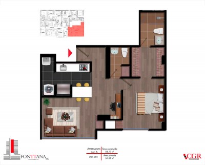 Plano apartamento Fonttana 105 proyecto cgr constructores